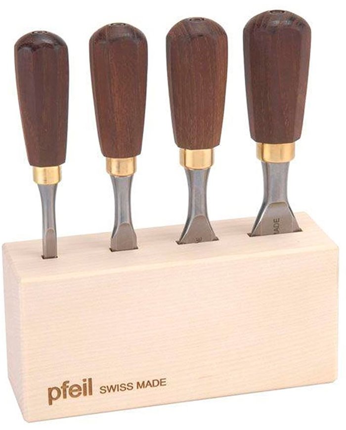 Juego De 4 Formones Cortos En Soporte De Madera Pfeil
