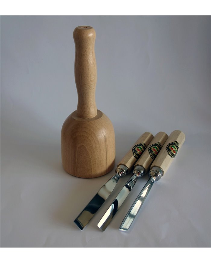 Kit 2 de 3 gubias basicas mas maza de madera de haya
