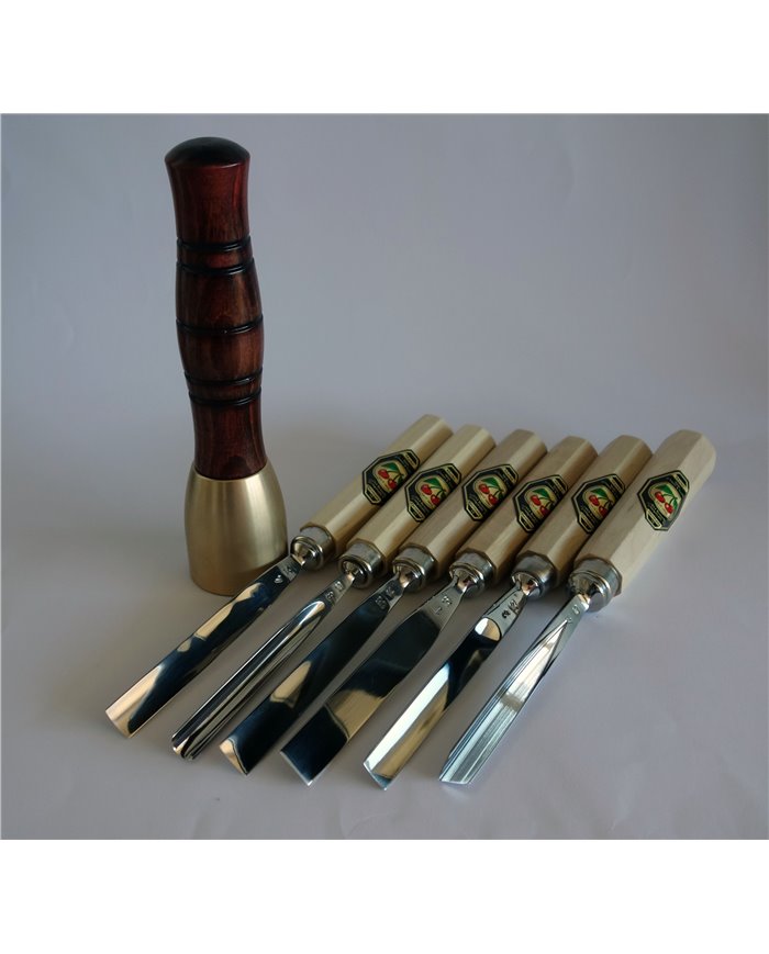 Kit 5 de 6 gubias profesionales basicas mas maza de bronce