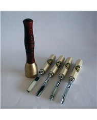 Kit 6 de 4 gubias de hoja corta basicas mas maza de bronce