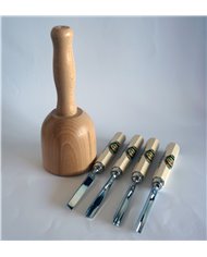 Kit 7 de 4 gubias de hoja corta basicas mas maza de madera