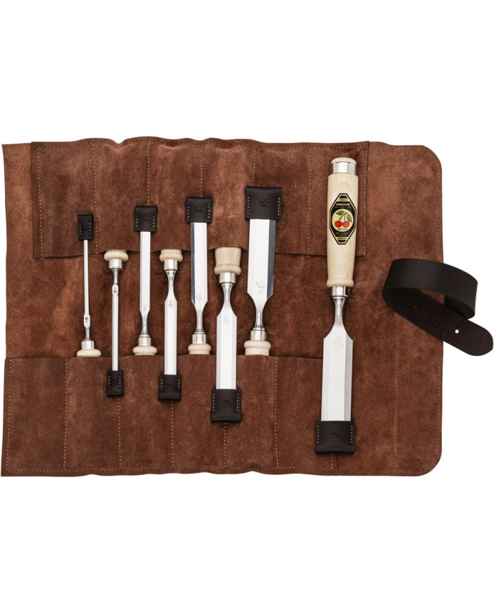 Juego de 8 formones en funda de piel