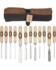 Juego de 12 gubias en funda de piel