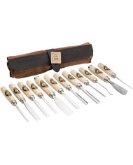 Juego de 12 gubias en funda de piel