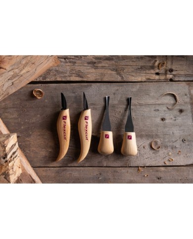 Juego de iniciación FLEXCUT con 2 cuchillos de talla y 2 gubias de palma