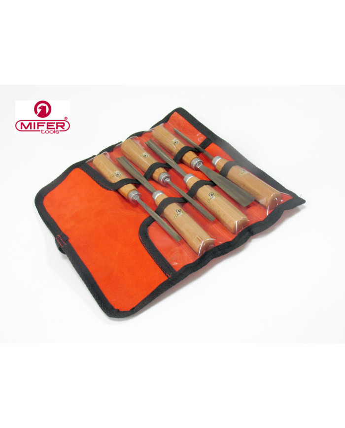Juego Mifer de 6 Gubias en Estuche de Piel | Acero 60-62 HRC